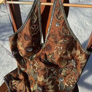 Embroidered Brown Floral corset soft silk